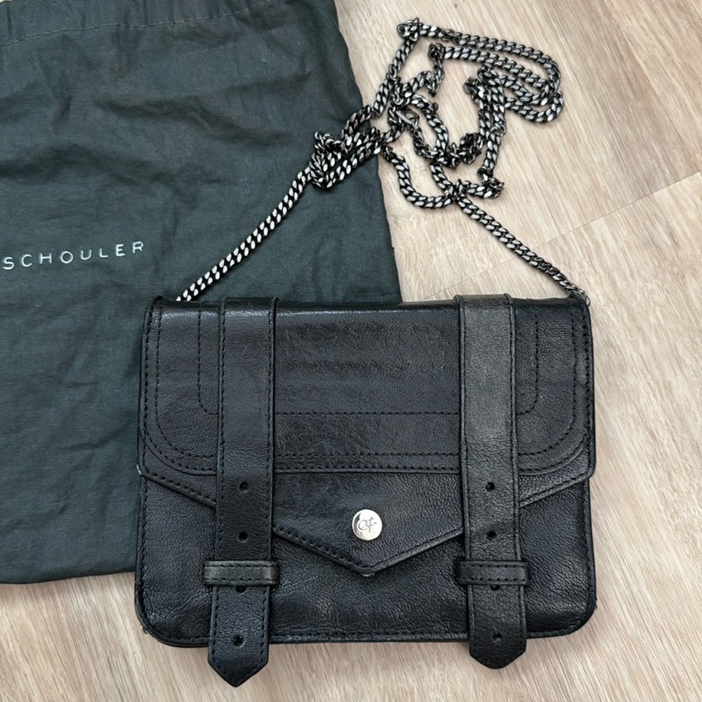 Proenza Schouler Black Leather Crossbody Wallet on Chain Bag